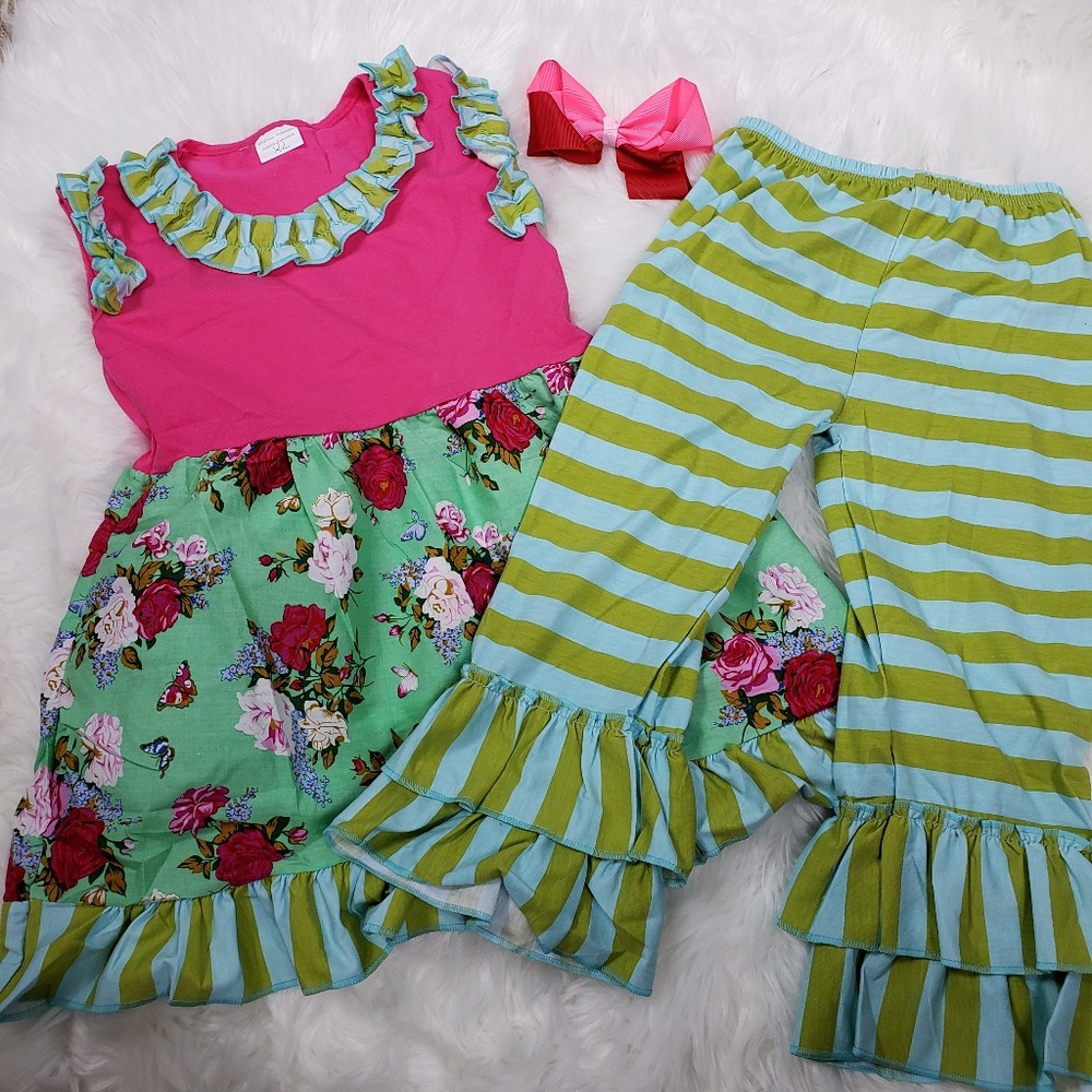 Floral and Stripe Ruffle Outfit
